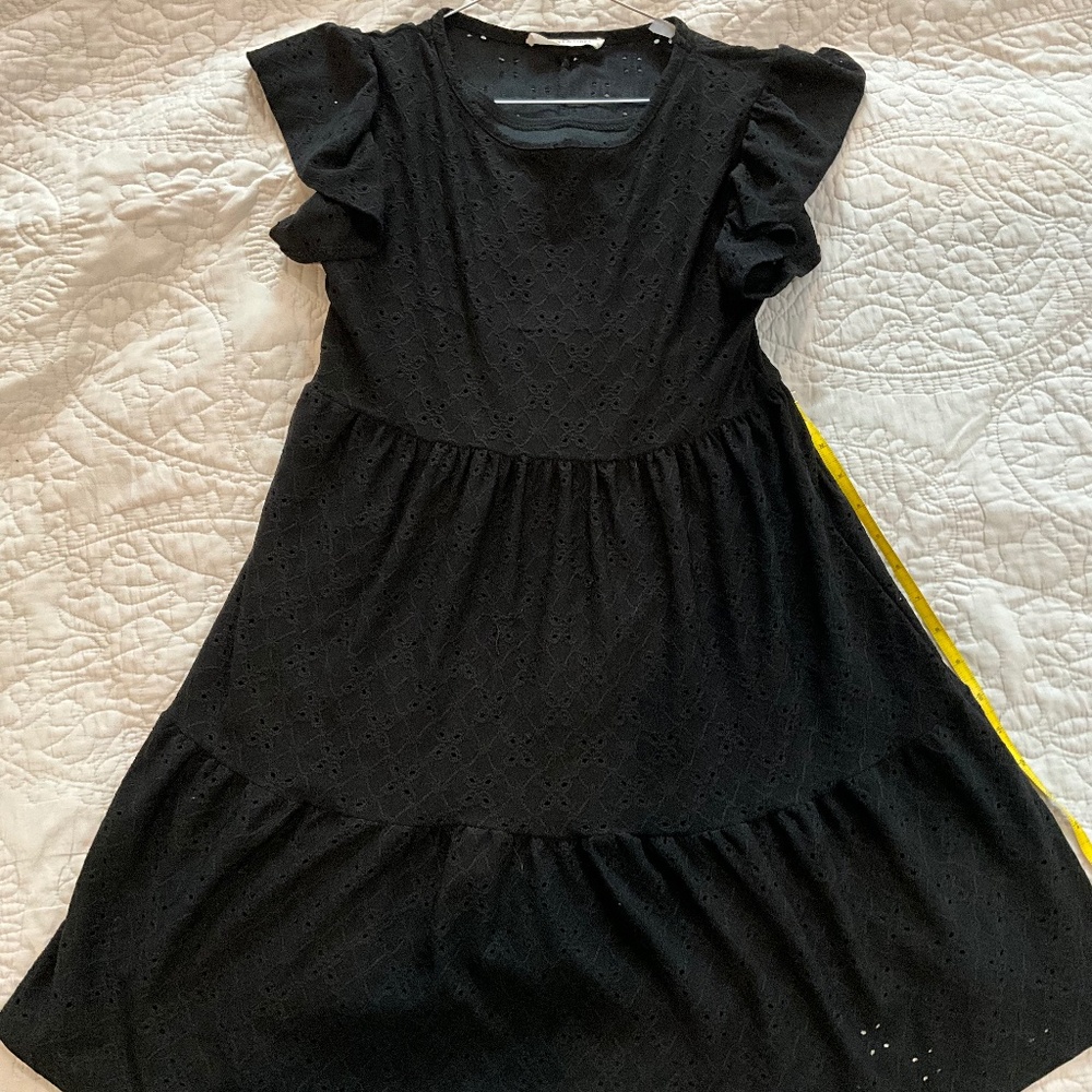 Small TIFFANY & Grey black eyelet babydoll summer dress with ruffle sleeves